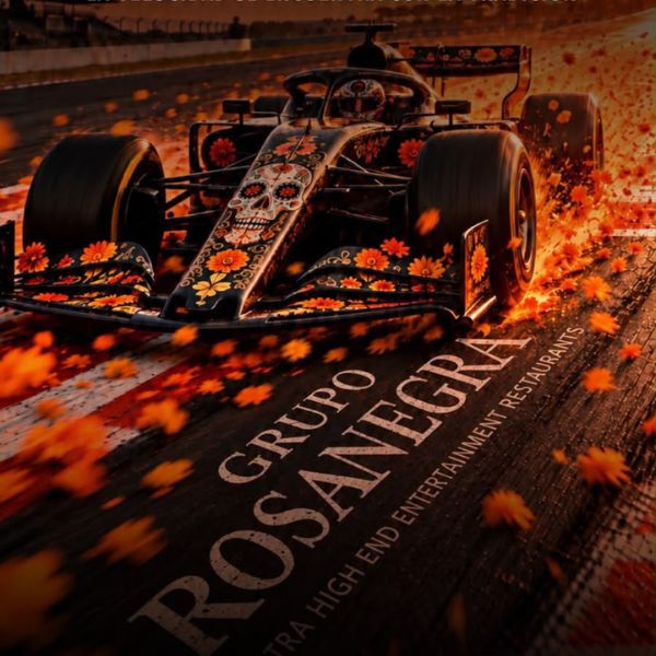 F1 race car decorated for Day of the Dead