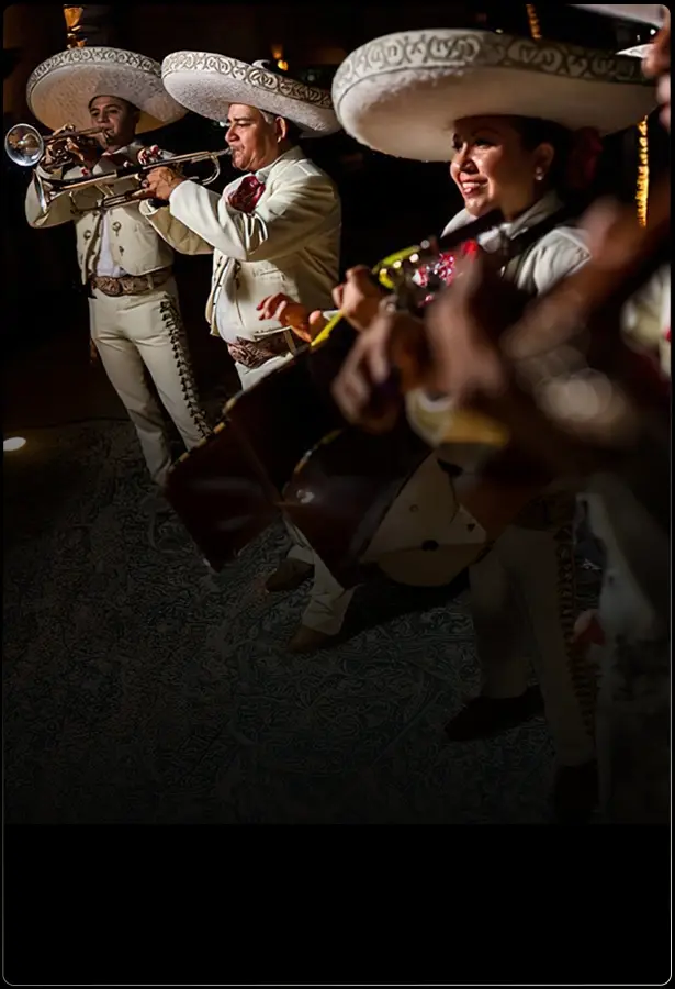 Mariachis playing trumpets on September 15th in Cancun