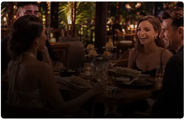 Four people dining at Tora Japanese Restaurant in Cancun