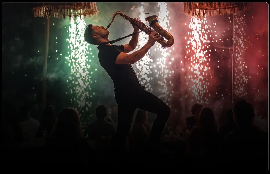 Person playing the saxophone at Taboo restaurant