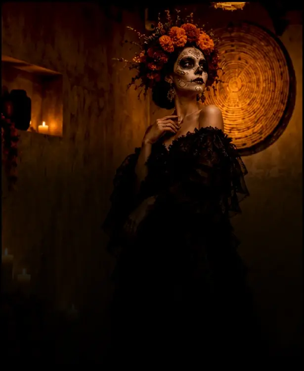 Catrina wearing a black dress